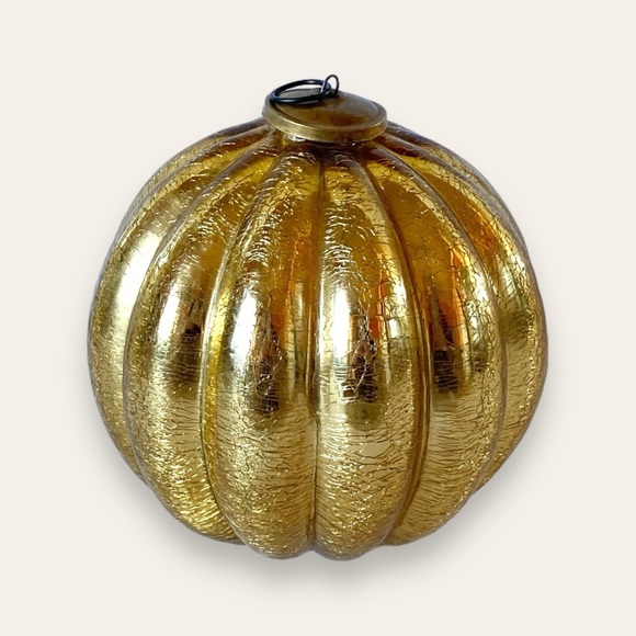 Vintage Oversized Gold Crackle Glass Melon Kugel Ball Ornament 7” - Picture 3 of 7